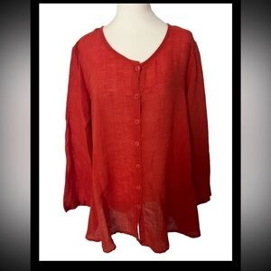 Flax Linen Blend Lagenlook Button Front Tunic Small